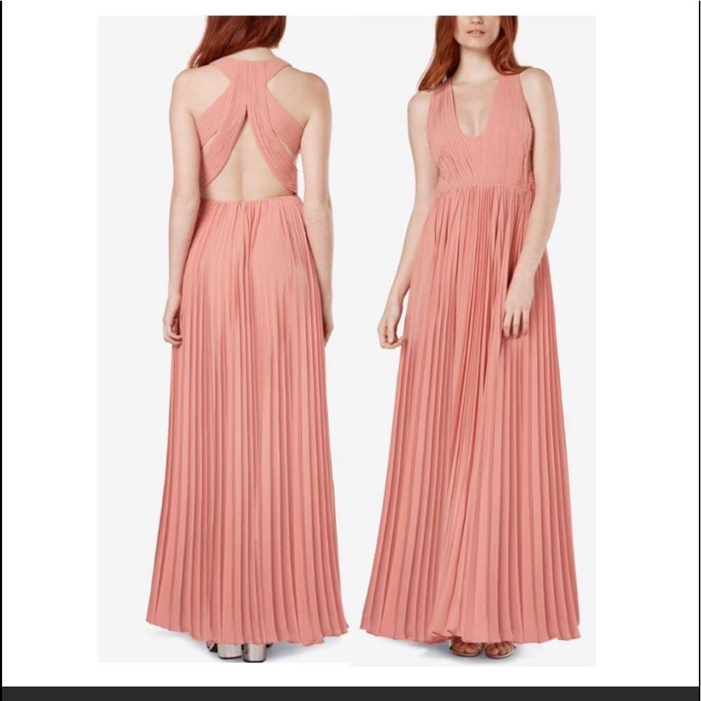 Salmon pink formal/prom dress pleated with details